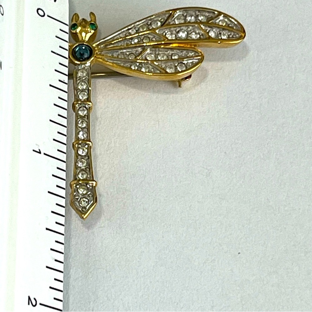 Golden Crystal Dragonfly Brooch Pin 1.25" - Picture 9 of 10